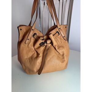 Authentic Kooba Tan Slouchy Leather Hobo Shoulder Bag with Belt Detail